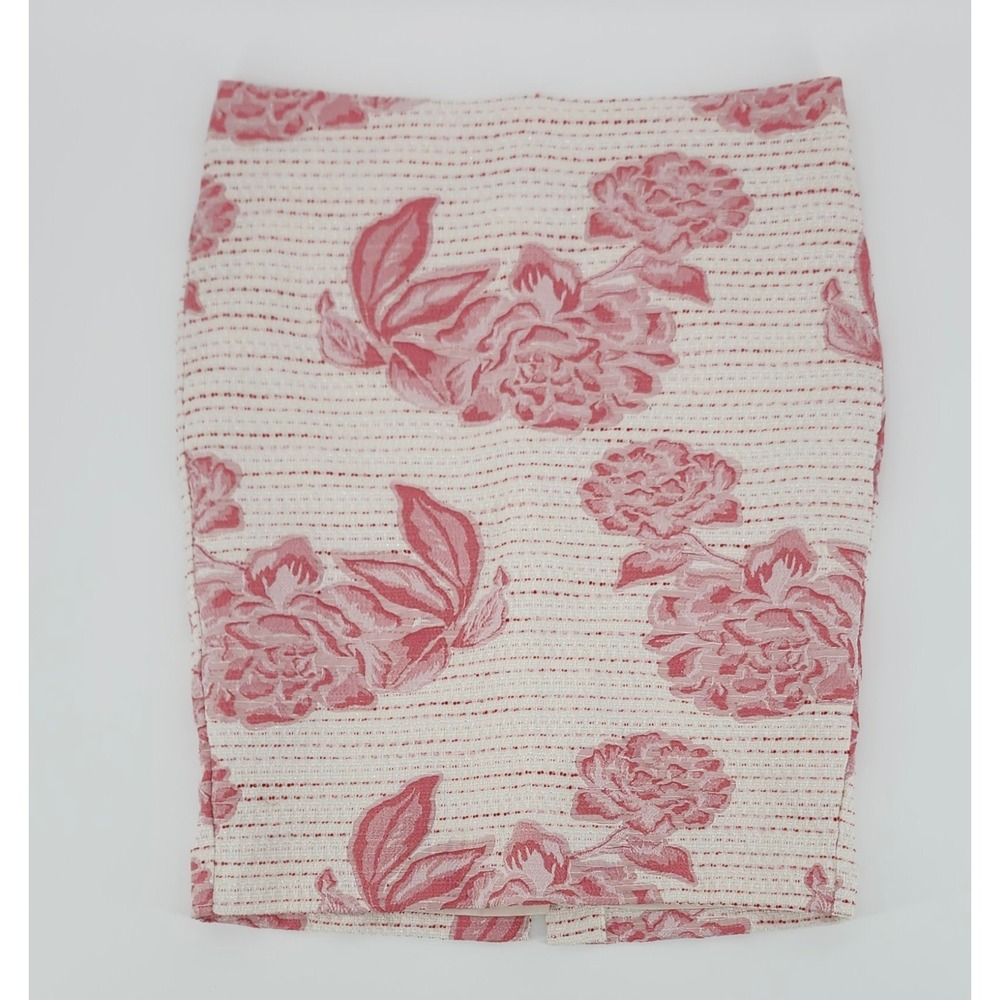 Ann Taylor Petite‎ Pink Floral Jacquard Pencil Skirt Textured Knee Length 10P